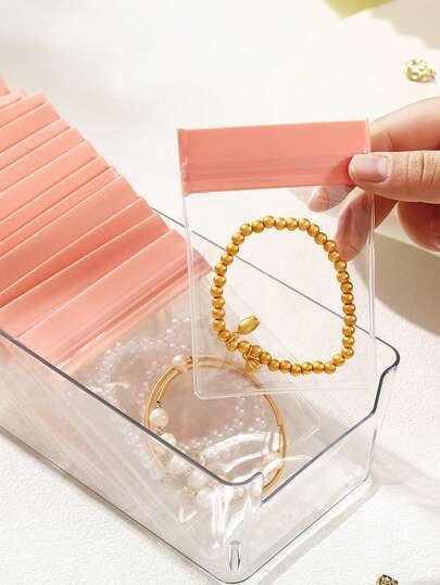 5个装首饰收纳袋，加厚防氧化首饰袋，适用于耳环、手链、项链，首饰整理袋，便携式首饰盒袋，防尘防氧化密封首饰袋，旅行便携袋