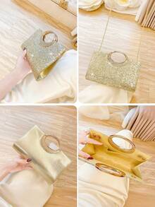 Fashion Sparkling Crystal Rhinestone Clutch Purse, Luxury Shiny Rhinestone Evening Handbag For Prom, Party, Ball, Birthday Celebration, Bridal Clutch, - 金色 - 查看 4