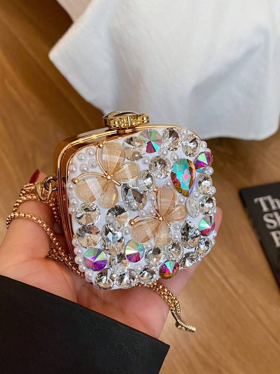New Fashionable Niche Design Mini Bow Versatile Lipstick Earphone Coin Purse Women Chain Shoulder Crossbody Bag (Handmade, Random Color, Quantity And Position Of Rhinestones) - Gold - View 1