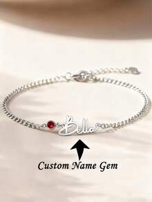 1Pc Custom Name Bracelet With Birthstone, Personalized Gold Bracelet For Women, Minimalist Jewelry, Custom Gift For Her Christmas Gift - Multicolor - View 6