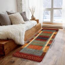 1 pieza Alfombra larga con estampado de arte abstracto bohemio, alfombra de cocina suave, antideslizante y absorbente, lavable a máquina, que crea una atmósfera cálida para la decoración del hogar. Alfombra rectangular de pelo corto para sala de estar, dormitorio, cocina, lavandería, baño - Multicolor - Ver 2