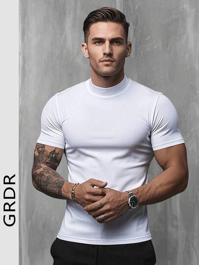  GRDR Men's Summer Lightweight Half-Turtleneck Short Sleeve, Suitable For Outdoor Casual Wear