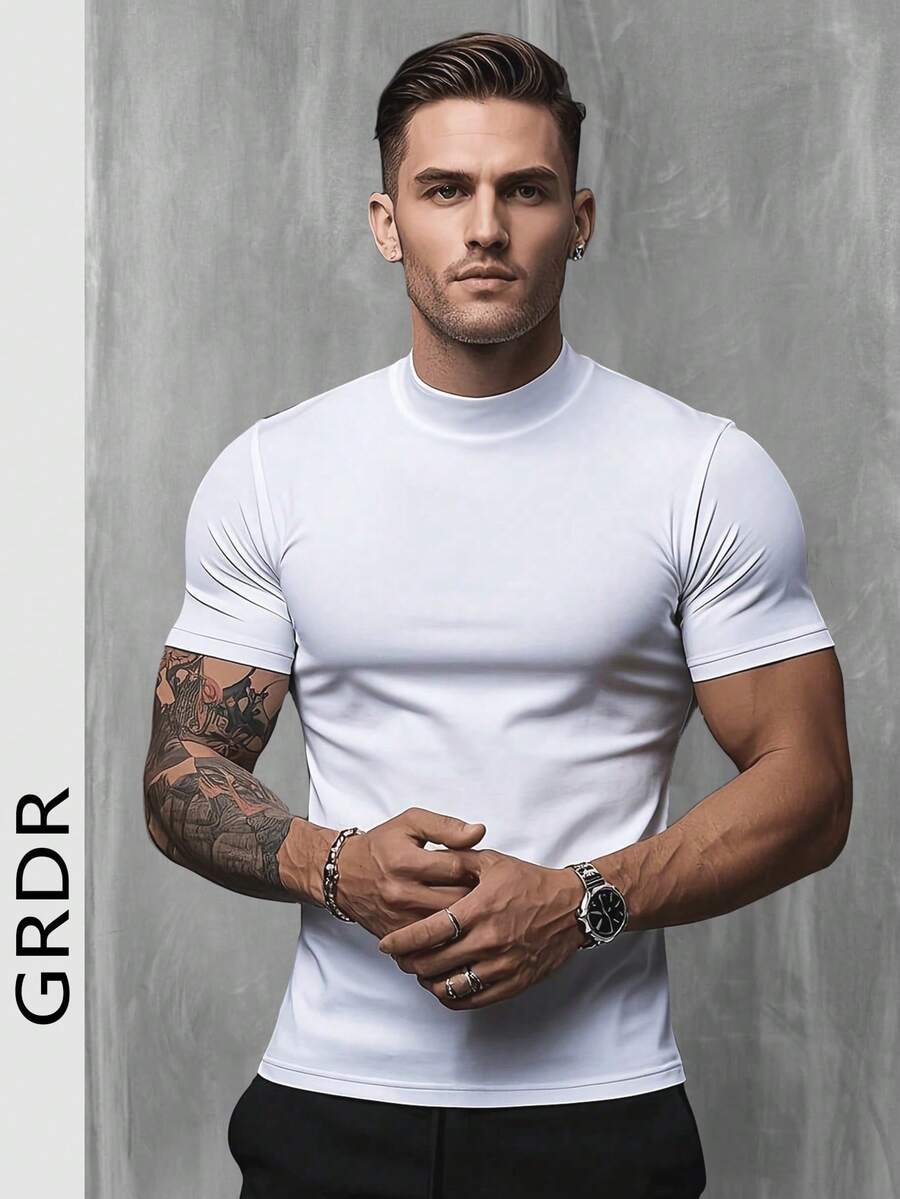 GRDR Men's Fashionable Mock Neck Short Sleeve T-Shirt | Exquisite Design | Summer Essential | Easy To Match | Showcase Your Style