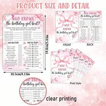 5/10/20 Pcs Pink Bow Game Cards, Pink Party Theme Girls Sleepover Party Supplies, Girls Birthday Night Game Ideas - Multicolor - View 4
