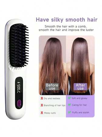Portable Wireless Hair Straightener Comb - Charging, 3-Speed Temperature Control, Long-Lasting Gloss, LED Display Screen, Lightweight, Perfect For Travel, Battery, Gift Giving, Straight Hair, Easy To Carry