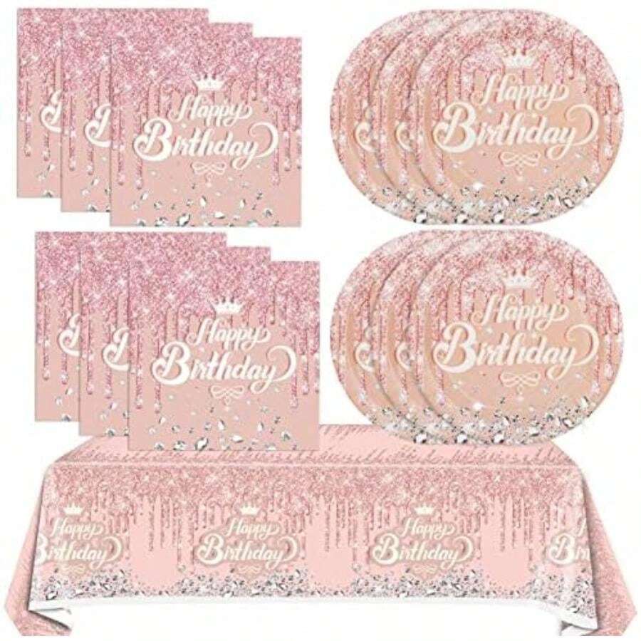 Boho Rainbow Party Supplies Boho Rainbow Baby Shower Juego de vajilla con platos de papel, servilletas, mantel para fiesta de cumpleaños, decoración de baby shower(Roses Gold) - Multicolor - Ver 1