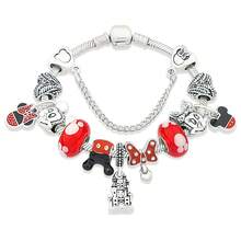 Disney 1件欧美黑红穆拉诺米奇米妮吊坠手链镀银心形城堡卡通动物DIY串珠首饰礼品 - 黑色 - 查看 9