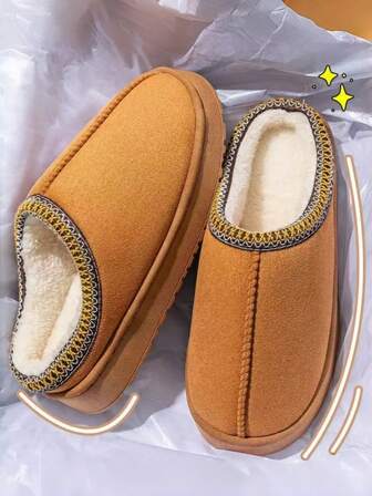 Women's Plush Lined Slippers, Fashionable New Design Suitable For Home, Indoor, Bedroom, Outdoor Wear, Thick Sole Fluffy Women's Slippers, Simple Versatile Couples Slippers, Soft Comfortable Women's Slippers, Casual Home Men's Slippers