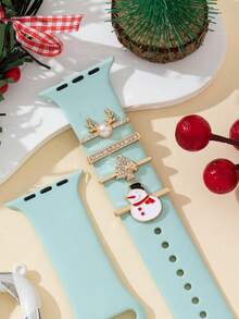 4pcs Nice Jewelry For Smart Watch Apple Snowman And Christmas Tree With Pearl Reindeer Snow Flake Nail And Ring Loop Jewelry With I Watch Band 40mm 41mm 42mm 38mm 44mm 45mm 46mm 49mm, Soft Silicone Sport Bands With Decorative Compatible With Smart I Watch Charms For Series 10 9 8 7 6 5 4 3 2 1 SE For Women