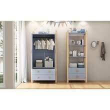 Freistehendes Bücherregal, 2 Schubladen, 4 Regalböden, Kiefernholzrahmen, Massivholzgriffe, für Wohnzimmer, Schlafzimmer, Bibliothek, blau + Naturholz, 70 * 44 * 180 cm - Blau - Übersicht 6