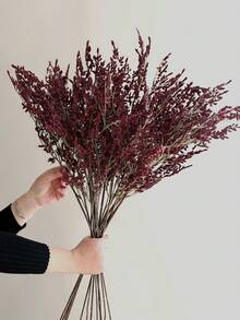 1支/5支装仿真植绒薰衣草花束，塑料人造花，适用于DIY家居、户外花园、客厅、卧室花瓶装饰、婚礼新娘捧花 - 酒紅色 - 查看 5