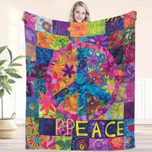 Soft, Usable For All Seasons, Hippie Blankets And Throws - Boho Hippie Quilt Blanket, Hippie Print Throw Blanket - Adults Hippie Blanket For Couch Sofa, Colorful, Artistic Design With Peace & Nature Motifs - 多色15 - 查看 3