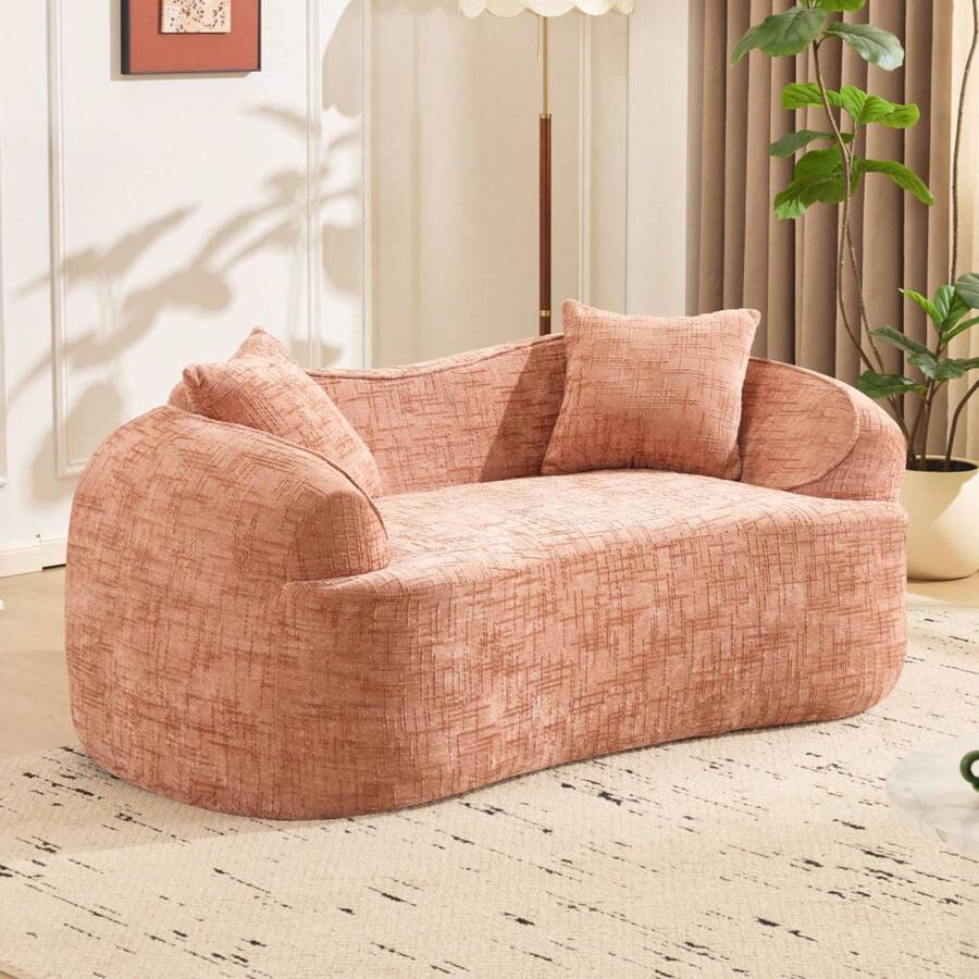 VelacasaBoneless Loveseat Sectional Sofa For Small Spaces – Modern Luxury Plush Chenille Curved Cloud Design, Extra Deep Seat, 2 Throw Pillows, No Assembly, Sectional Couches For Living Rooms, - 粉紅色 + 泡棉 + 彈簧 + 雙人座椅 + 極簡主義 - 查看 1