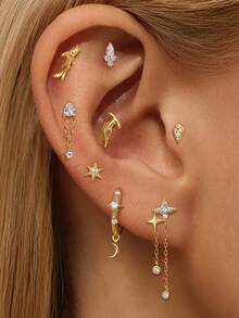 EleRunis 1 قطعة أقراط مطرزة من الفضة الإسترليني عيار 925 بتصميم غير متماثل لنجمة البحر والسمكة الذهبية، مناسبة للارتداء اليومي، الزفاف، الحفلات، الخطوبة، الأعياد، عيد الحب وغيرها من المناسبات