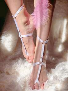 2 pièces Sangles de cheville élastiques à la mode, chaîne de cheville décorative pour les fêtes et la danse. Boucles de cheville réglables, accessoires de décoration de pieds pour mariée. Accessoires sexy de lingerie pour femmes, idéal pour la Saint-Valentin - Blanc - Voir 3