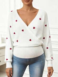 Maternity Sweater, Loose Fit, Heart Print Design, Casual Elegant For Daily Wear And Dates, Long Sleeve Maternity Pullover