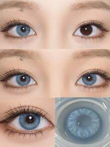 Lalens New Daisy Blue Contact Lenses, Natural Makeup Effect, Gray Contact Lenses, Brown Contact Lenses, Blue Contact Lenses, Eye Makeup, High-Quality Brown Contact Lenses, Fashion Cosmetics, Brown Contact Lenses, Daily Makeup, Pupil Cosmetics, Suitable For Dates, Daily Wear, Parties, Graduations, Birthdays, Holidays, Halloween, Cosplay - Daisy Blue - View 2