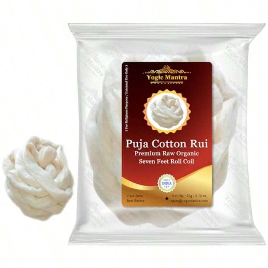Natural Puja Cotton Rui 7 Feet Roll Organic Diya Wicks Raw Cotton Wool Pad For Home Pooja Kapus Vastra Mala For Havan Yagya Samagri - như hình ảnh - Xem 1