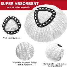 Mop Replacement Heads For O-Ceda Mop Replace Head EasyWrin Spin Mop Heads Replacements, Microfiber Spin Mop Refills, Easy Cleaning Mop Head Replacement (White-3 Mop Heads) - 白色 - 查看 6
