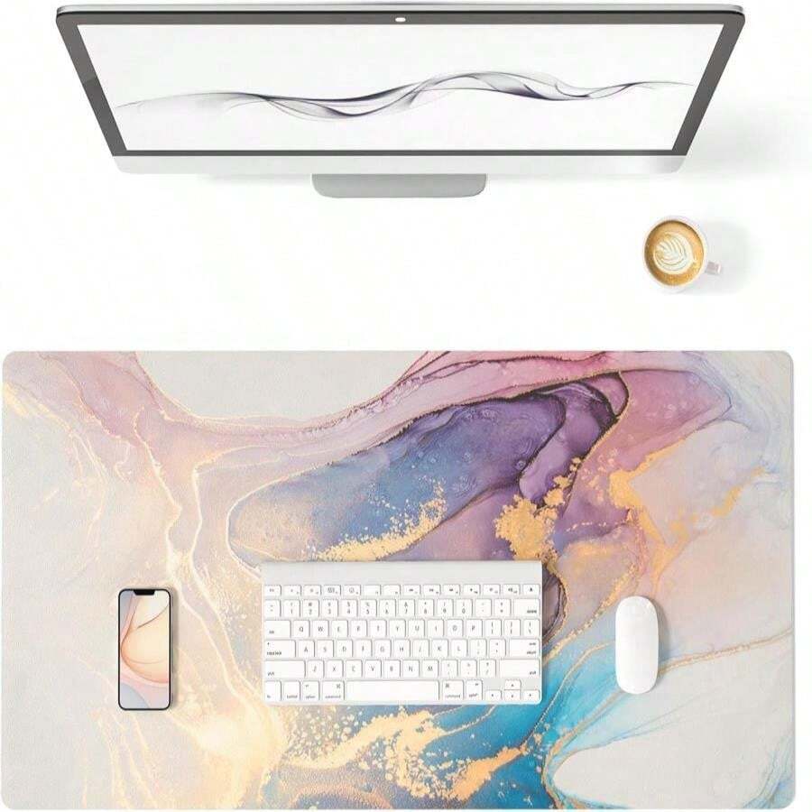 Colorful Star Waterproof Blue Purple Marble Desk Pad, Leather Desk Mat Large Keyboard And Gaming Mouse Pads For Office, Non-Slip Writing Pad Desk Accessories For Women Men 31.5"X15.7" - ColorC - 查看 1