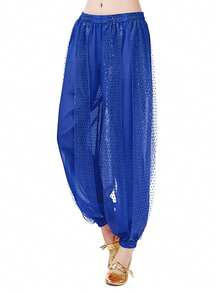 Women's Adult Dance Costume Sequin Loose Pants, Belly Dance Shiny Chiffon Harem Pants, Stage Performance Dance Practice Trousers - Multicolor - View 6