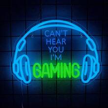 Señal de neón para juegos, luz de neón de colores de la zona de juegos para decoración de pared de la sala de juegos, luz de neón para jugadores y señales de juegos con iluminación de auriculares alimentados por USB para decoración de la habitación de adolescentes, decoraciones de fiesta de cumpleaños de jugadores, mejores regalos de juegos de Navidad, fácil de colgar.
