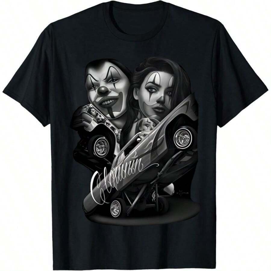 DGA David Gonzales Art Straight Clowning Mask Urban Punk Tattoo Biker Mens Shirt - 黑色 - 查看 1