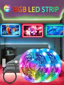1-30米柔性RGB LED灯带，3键数据线控制（无遥控器），低压USB供电，自带背胶，适用于卧室、电视背光、节日派对装饰 - 彩色 - 查看 8