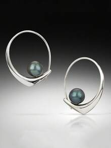 Brincos de Pérola Falsa Feitos à Mão em Cobre Vintage, Brincos Argola Simples e Brincos de Festa para Uso Diário - Prata - Visão 1