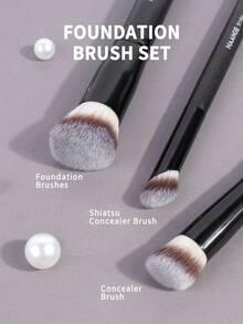 MAANGE 3pcs Professional Makeup Brush Set,Foundation Brush,Loose Powder Brush,Concealer Brush,Highlight Brush,Contouring Brush Makeup Tools Using Soft Fibers And Gentle On The Skin,Multifunctional Ultra-Soft Makeup Brush Tools,Easy To Carry Travel Kit,Gift For Women&Girls - Black - View 5