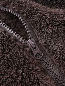 1pc Girls Casual Minimalist Sweet Sports Cute Ladylike Fleece Warm Windproof Sleeveless Half-High Collar Cardigan Jacket, Autumn/Winter - Brown - View 5