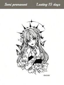 1pc Anime Style Butterfly Temporary Tattoo, 14 Days Lasting, Non-Reflective, Large Size For Arm, Chest, Back, 1 Sheet - 彩色 - 查看 5