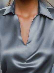 1pc Women's Solid Color Satin Sleeveless Blouse, Elegant Office/Casual Wear, Fashionable For Commute, Home, Daily, Occasions, Spring/Autumn/Summer - Grey - View 6