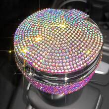 1pc Creative & Cute Rhinestone Universal Car Ashtray, Portable Car Crystal Diamond Ashtray, Car Accessories, Suitable For Men And Women - Multicolor - View 4
