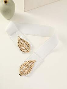 1pc Fashionable & Elegant Metal Buckle Elastic Waist Belt - White - View 4