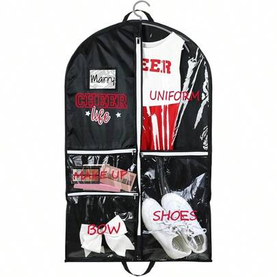 WSXC Cheer Garment Bags For Cheerleading Uniform Waterproof Hanging Garment Bags For Dance Costumes 40 Inch Clothes Bag With 5 Pockets And Side Zip Travel Storage Cheer Uniform BlackRed