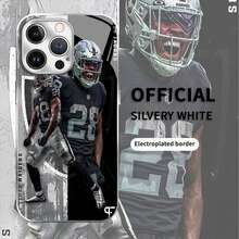 Funda para teléfono Josh Jacobs con diseño de estrella de fútbol. Compatible con fundas ,  17,  16 Pro Max,  15 Pro Max,  13 y  12. Fabricada en TPU, ofrece protección contra golpes y caídas. Un regalo ideal para familiares, amigos, seres queridos, novios/novias y para Navidad. - Plateado - Ver 1