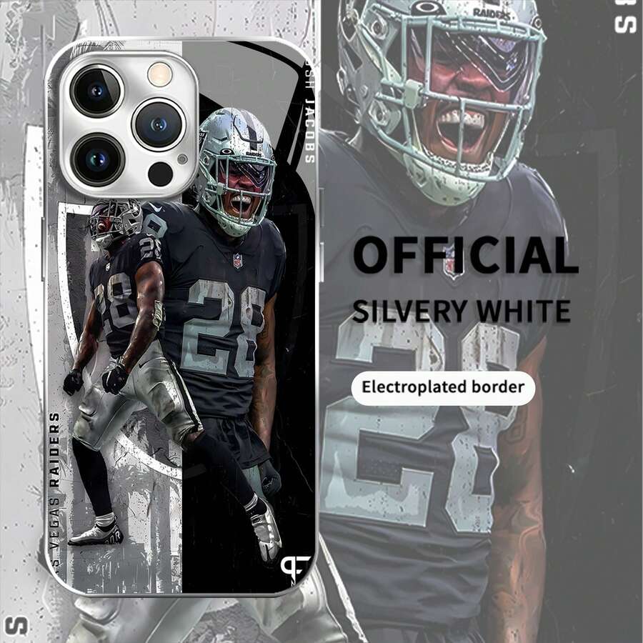 Funda para teléfono Josh Jacobs con diseño de estrella de fútbol. Compatible con fundas , 17, 16 Pro Max, 15 Pro Max, 13 y 12. Fabricada en TPU, ofrece protección contra golpes y caídas. Un regalo ideal para familiares, amigos, seres queridos, novios/novias y para Navidad. - Plateado - Ver 1