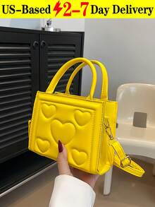 Vintage Heart Quilted Square Handbag For Women, Heart Embossed Shoulder Bag With Adjustable Strap & Dual Top Handles, Convertible Crossbody Purse For Parties, Commute, Travel And Date Nights, Fits Phone, Makeup Compact & Keys In Black, White, Yellow And Green,The Best Gift Choice, Birthday Gift, Christmas Gift[US Local Warehouse]