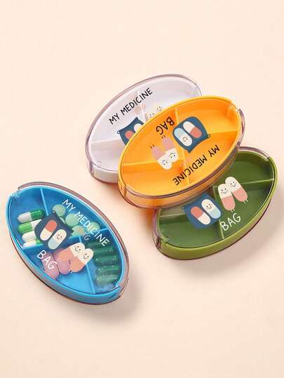 Cute Compartment Rotating Pill Box With "My Medicne Bag" Letters & Small Pill Pattern,Compact & Portable Medication Organizer With Moisture,Rotate Design,For Daily Pills, Vitamins,Supplements & Jewelry,For Travel, Back To School , Outdoor Activities, Bags, Busy Lifestyles,Gifts For Ramadan, Valentine's Day, And Easter