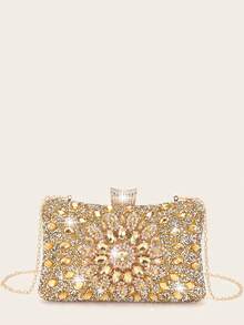 Rhinestone Jewelry Bling Necklace Earrings Bracelets Set For Women Bridal Wedding Sparkling Clutch For Women Prom With Detachable Metal Chain For Wedding And Party Bag For Women Clutch Purses For Ladies Bag Versatile Glitter Bag Cocktail Party Wedding New Wallet Banquet Bag For Bride And Bridesmaids, Glamorous Rhinestone Bag - 金色 - 查看 7