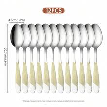 12pcs Luxury Italian Espresso Coffee Spoons, Stainless Steel Mini Coffee Spoons, Fashionable Mini Tea Spoon Set - With Star Diamond Handle Design, For Stirring Coffee, Desserts, Ice Cream, Kitchen Utensils, Coffee Lovers, Dessert Lovers, Dining Spoons - Local Gold - View 12