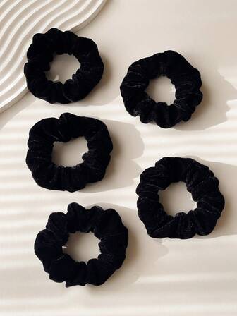 5個 レトロ韓国製 ベルベット ソフト エラスティック ヘアスクランチー、ファッショナブルで多用途なヘアアクセサリーセット、ソフト、快適、耐久性、ブラックカラーコンビネーション、ヘアゴム、ポニーテールホルダー、ヘアバンド