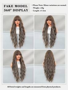 7JHH WIGS 高品质36英寸超长波浪卷发假发，优雅栗棕色超长波浪假发，带刘海和白色挑染，耐热纤维材质，无胶合成全机编织，适合日常佩戴、音乐节派对、街头装扮、动漫角色扮演或服装搭配，也是女孩毕业礼物和假发配件的理想之选。 - 挑染棕色 - 查看 7