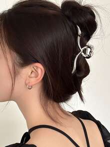 1pc Silver Metal Hair Claw Large Hair Claw Clip, Minimalist Style Hair Accessory - Multicolor - View 5