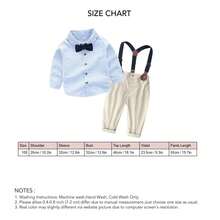 Boys Suit Set Long Sleeves Shirt Suspender Trousers Bow Tie Children Outfits Sets Blue 100cm - Azul - Ver 2