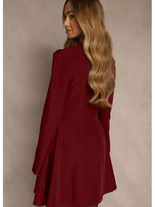 Metal Applique Decor Flared Dress - Red - View 5