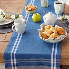 DII 100% algodón, Lavable a máquina, Mantel Individual a Rayas francesas para cenas, Verano y picnics Aire Libre, Franjas Negras, Table Runner - 14 x 108, 1(azul Chambray Table Runner, 14x108") - Multicolor - Ver 3