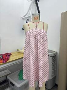 Women's Elegant Casual Minimalist Sweet Pink Sleeveless Strapless Backless Mini Dress, Suitable For Summer Vacation - Pink - View 2
