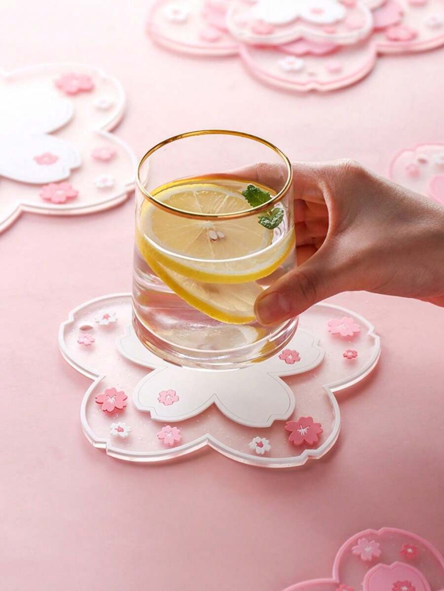 1/2 pièces Set de sous-tasses à fleurs de cerisier - Design réversible, convient pour les tasses à café et à thé, antidérapant et résistant à la chaleur, idéal pour la décoration de la maison, du bureau et les accessoires de café - Multicolore - Voir 1